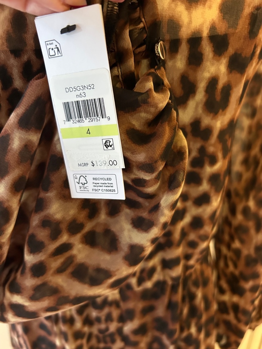 NWT DKNY Brown Leopard-Print Long Sleeve  Midi Dress - Picture 10 of 11